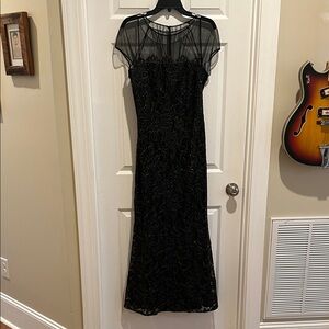 Eliza J Black Metallic Formal Dress with Sheer Detail